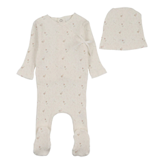 Bee & Dee Chalk White Geese Wide Ribbed Footie and Beanie Set Girls Whimsical Boutique Newborn Toddler Outfit