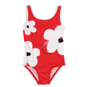 Flower Watercolor Swimsuit – Red | Girls’ One-Piece Swimwear