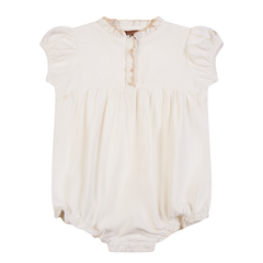 Orange Dimanche Off-White Linen Romper With Embroidery
