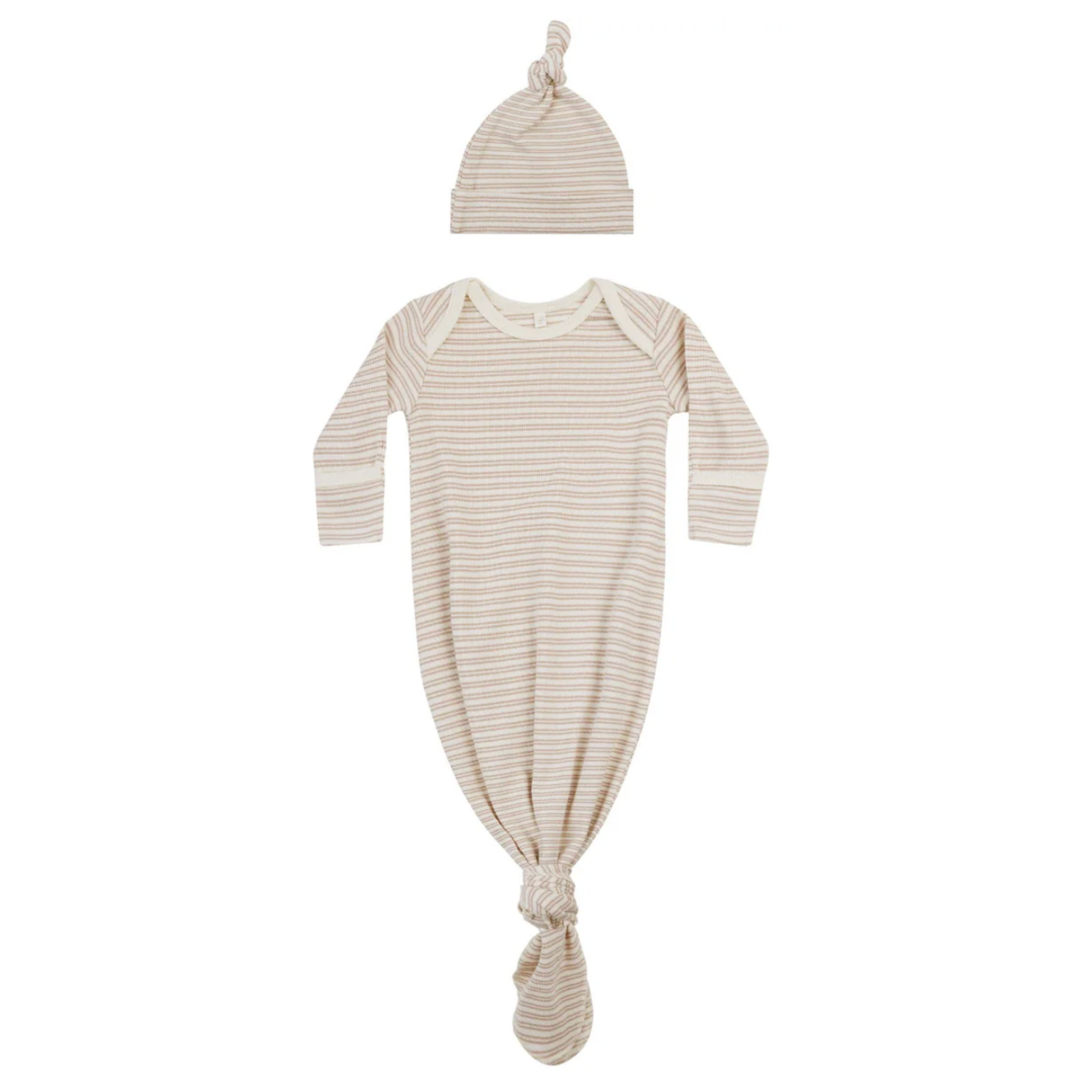 Quincy Mae Oatmeal Knotted Baby Gown + Hat | Organic Cotton Newborn Sleep Set