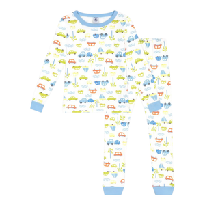 Petit Bateau - Boys Car Print Loungewear Set – White Multi