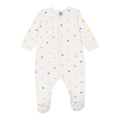 Petit Bateau Baby Girl Footie in Multi Hearts Motif with Velour Front Snap