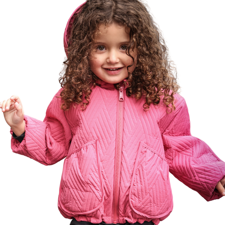 Pocket Quilted Lightweight Baby Jacket – Fuschia & Black | Cozy Layered Outerwear | Mantel