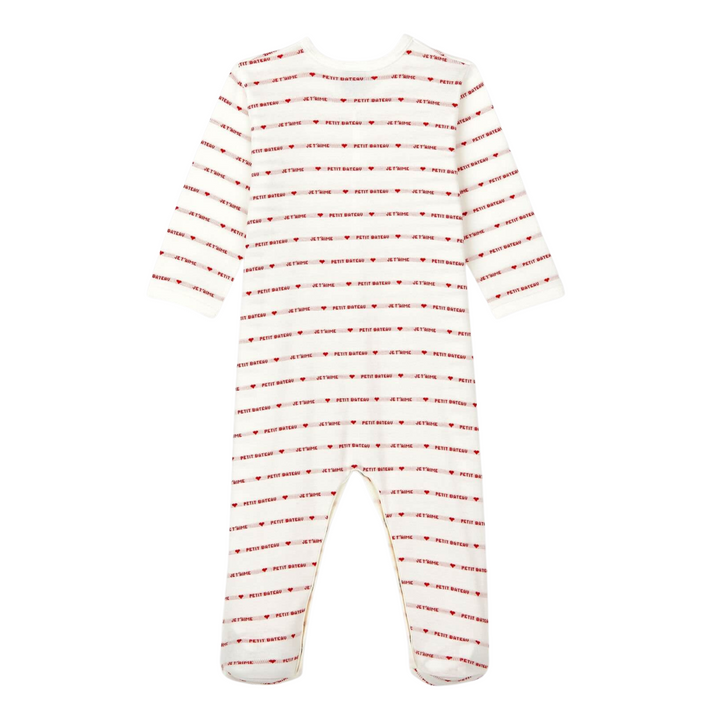 Petit Bateau Baby Organic Cotton Front Snap Logo Footie