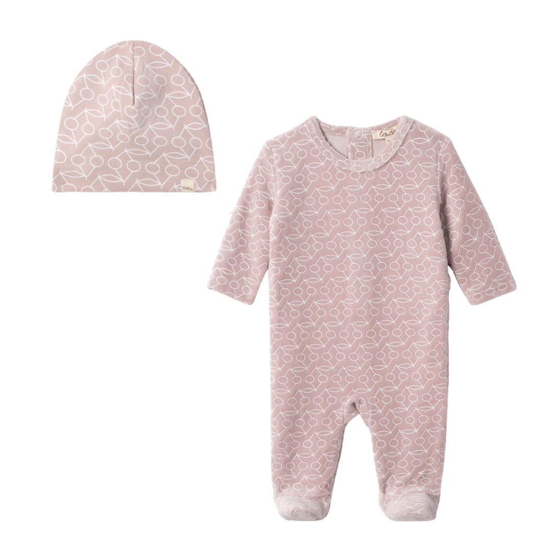 Lola Mauve Cherry Print Velour Footie Set