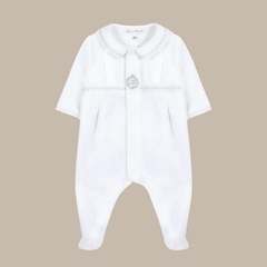 Tartine et Chocolat White Velvet Embroidered Emblem Footie