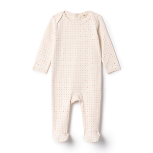 Fragile Vanilla Dot Print Footie | Soft Cotton Baby Sleepsuit with Subtle Dot Design