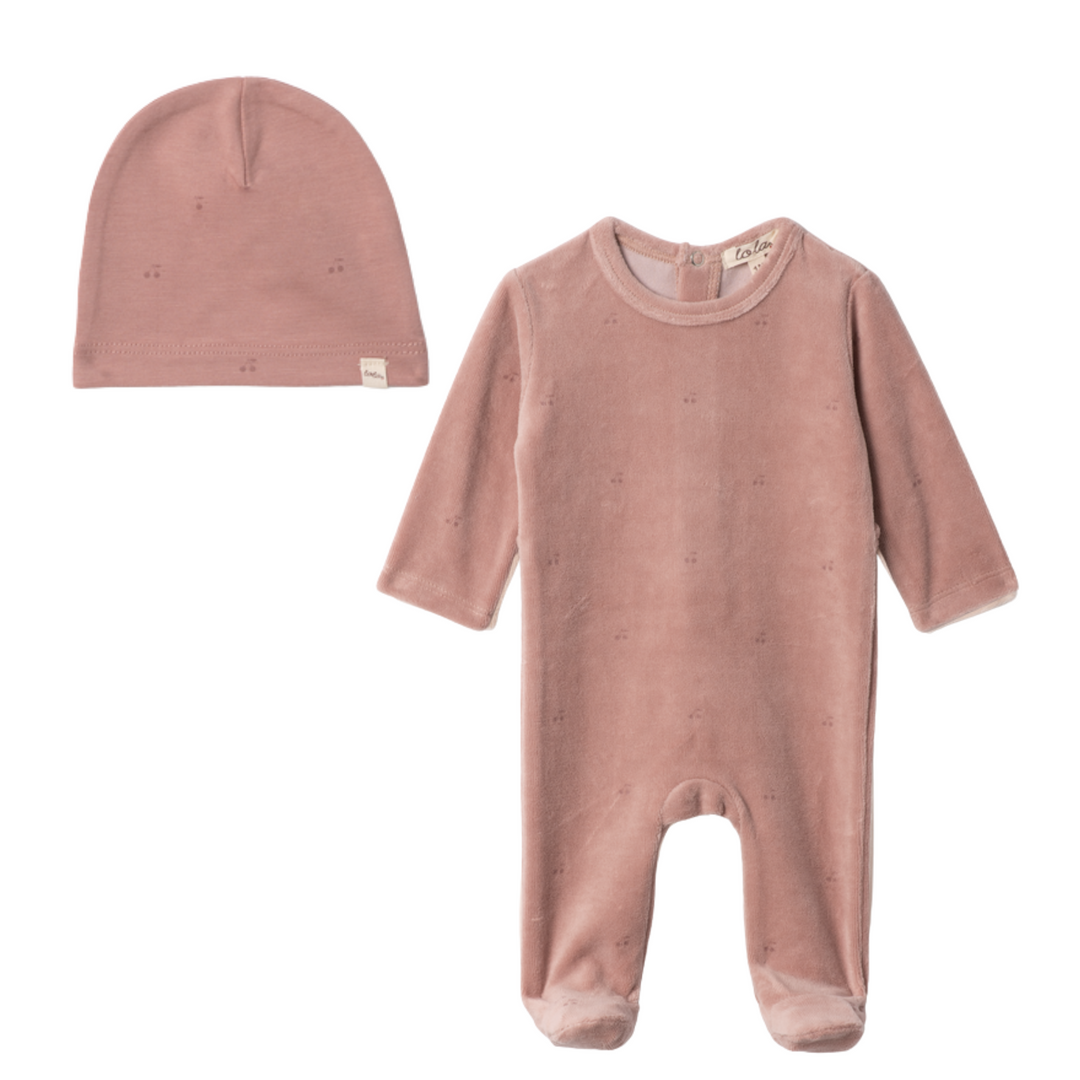Lola Blossom Velour Cherry Print Footie Set
