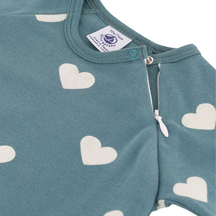 Petit Bateau | Baby Organic Cotton Heart Sleepsuit Side Zip
