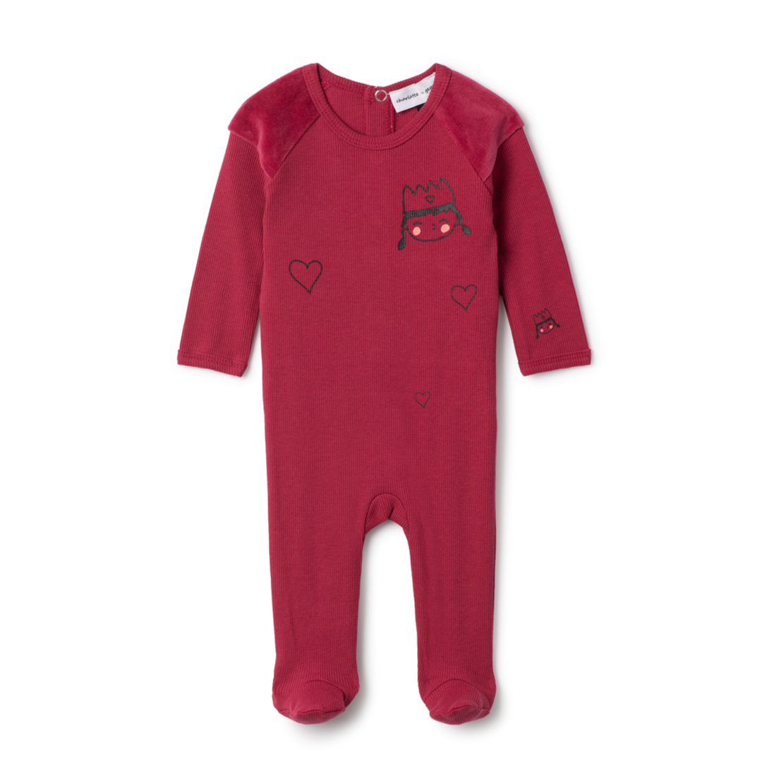 Charlotte & George Berry Girl Face Print Footie