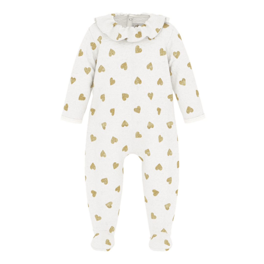 Baby Girl Velour Back Snap Heart Footie with Collar – Soft Infant Sleepsuit | Newborn Winter Outfit