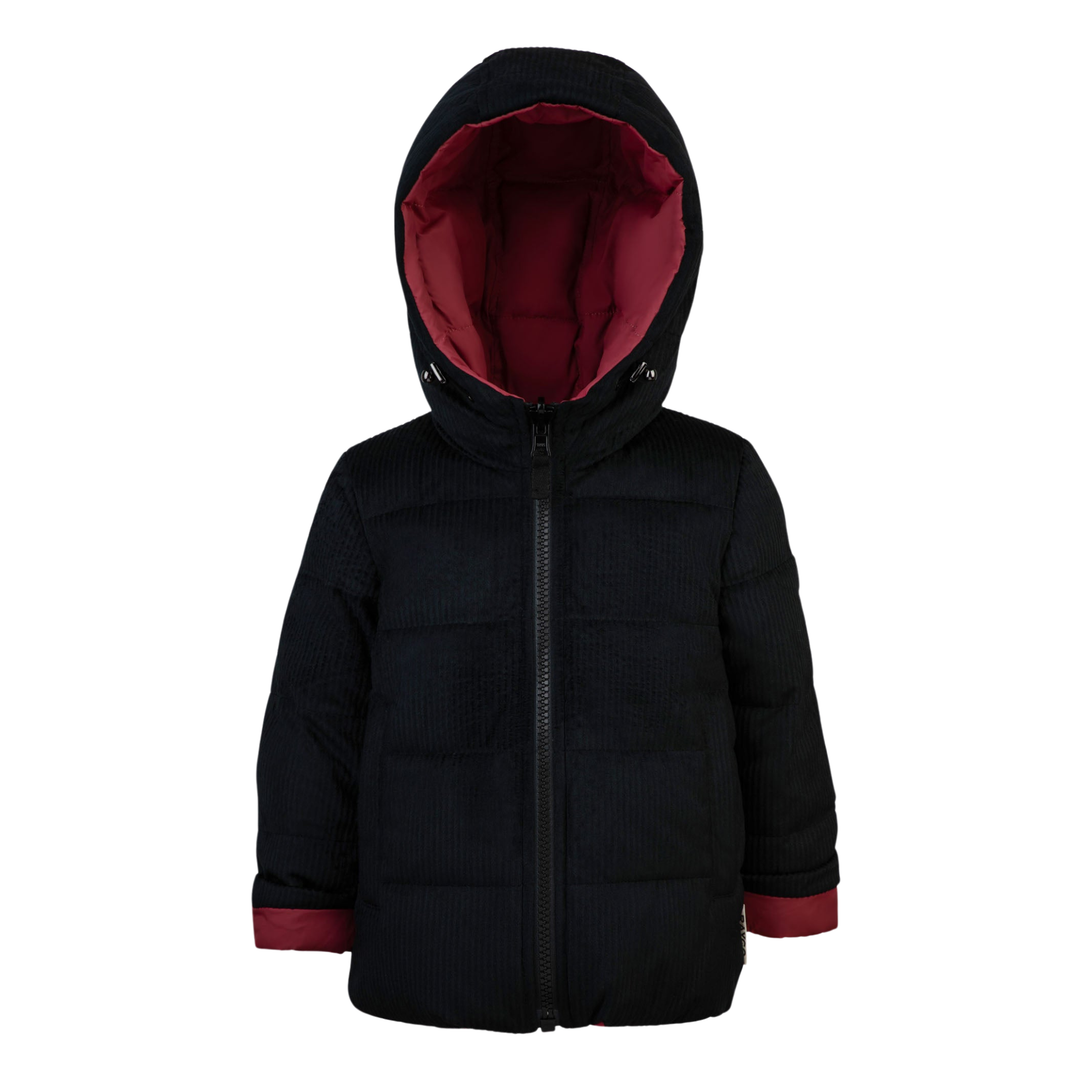 Kids' Insulated Hooded Winter Jacket - Black/Red