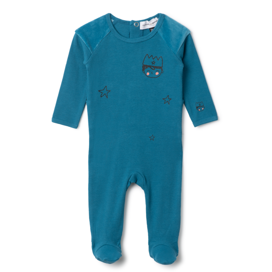 Charlotte & George Blue Jay Boy Face Print Footie