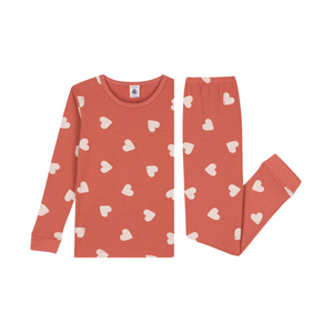Petit Bateau - Clay Heart Print Loungewear – Kids’ Cozy Pajama Set