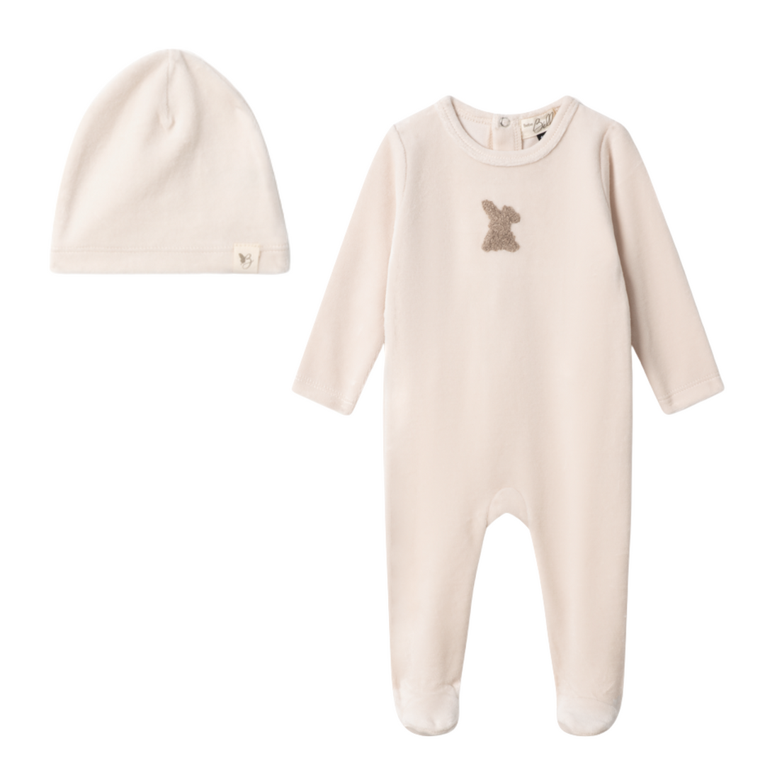Bebe Bella Dark Almond Bunny Applique Velour Footie