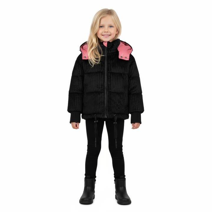 Raygo Black/Hot Pink Corduroy Jacket | Bold, Cozy & Retro-Chic