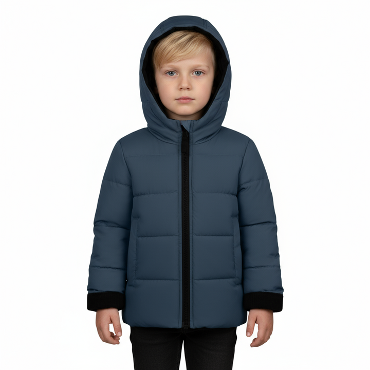 Kids' Insulated Hooded Winter Jacket – Black/Blue | Warm & Durable