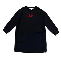 Little Parni Black LP Dress – Girls Cotton Fleece Modest Sweatshirt Dress with Pockets | K585
