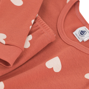 Petit Bateau - Clay Heart Print Loungewear – Kids’ Cozy Pajama Set