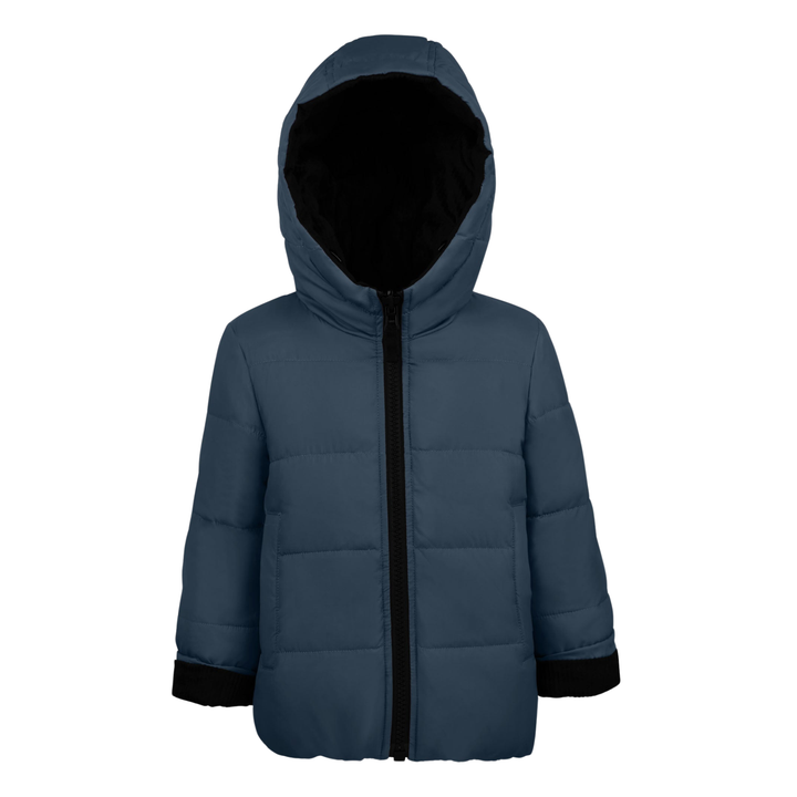 Kids' Insulated Hooded Winter Jacket – Black/Blue | Warm & Durable