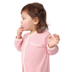 Petit Bateau - Baby Front Snap Footie with Petit Amour - Pink
