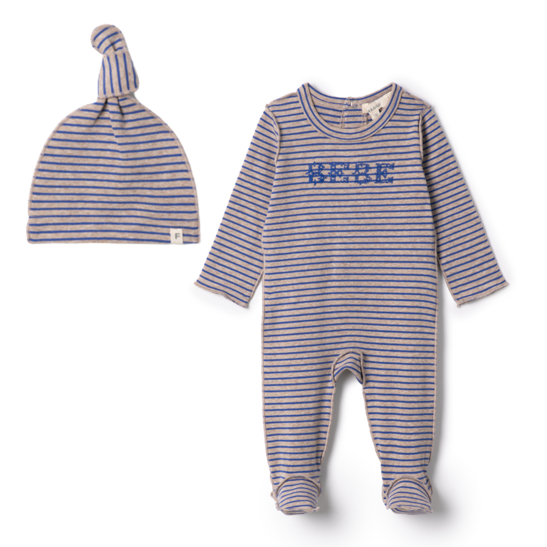 Fragile Royal Stripe Bebe Jersey Footie Set