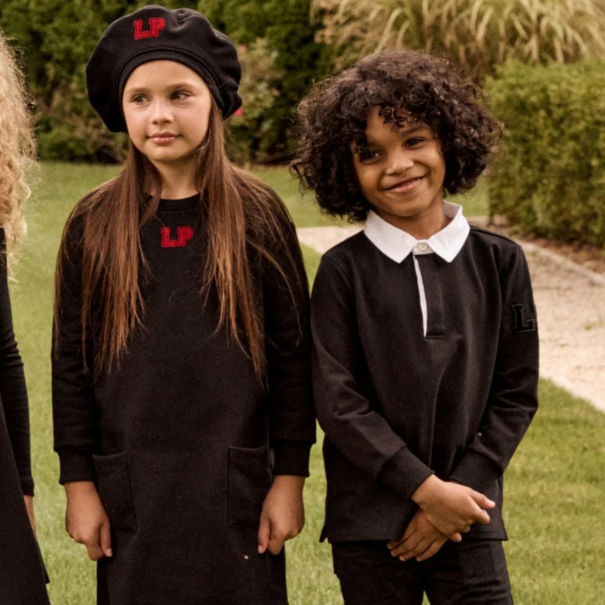 Little Parni Black LP Dress – Girls Cotton Fleece Modest Sweatshirt Dress with Pockets | K585