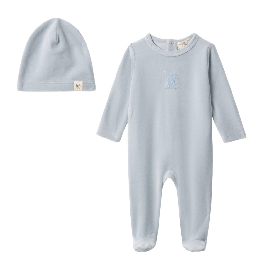 Bebe Bella Blue Mist Bunny Applique Velour Footie