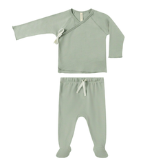Quincy Mae Fern Wrap Top & Footed Pant Set | Soft Organic Baby Outfit