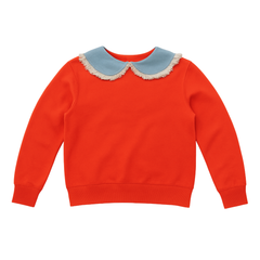 Mini Nod Orange Red/Denim Rounded Collar Sweatshirt | Stylish Kids Pullover