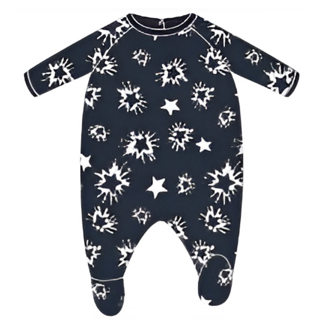 Petit Bateau Baby Boy Velour Back Snap Star Print Footie
