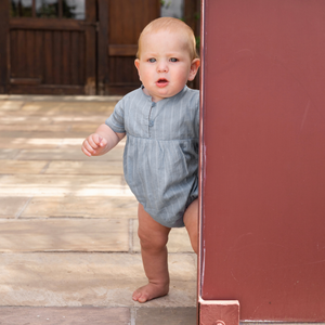 Orange Dimanche Sky Blue Textured Boy Romper