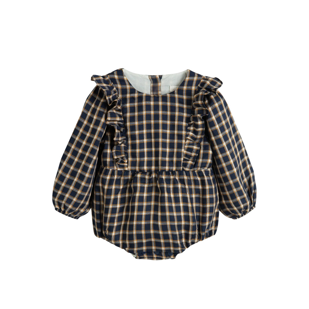 C'era Una Volta Blue Check Lurex Nina Romper