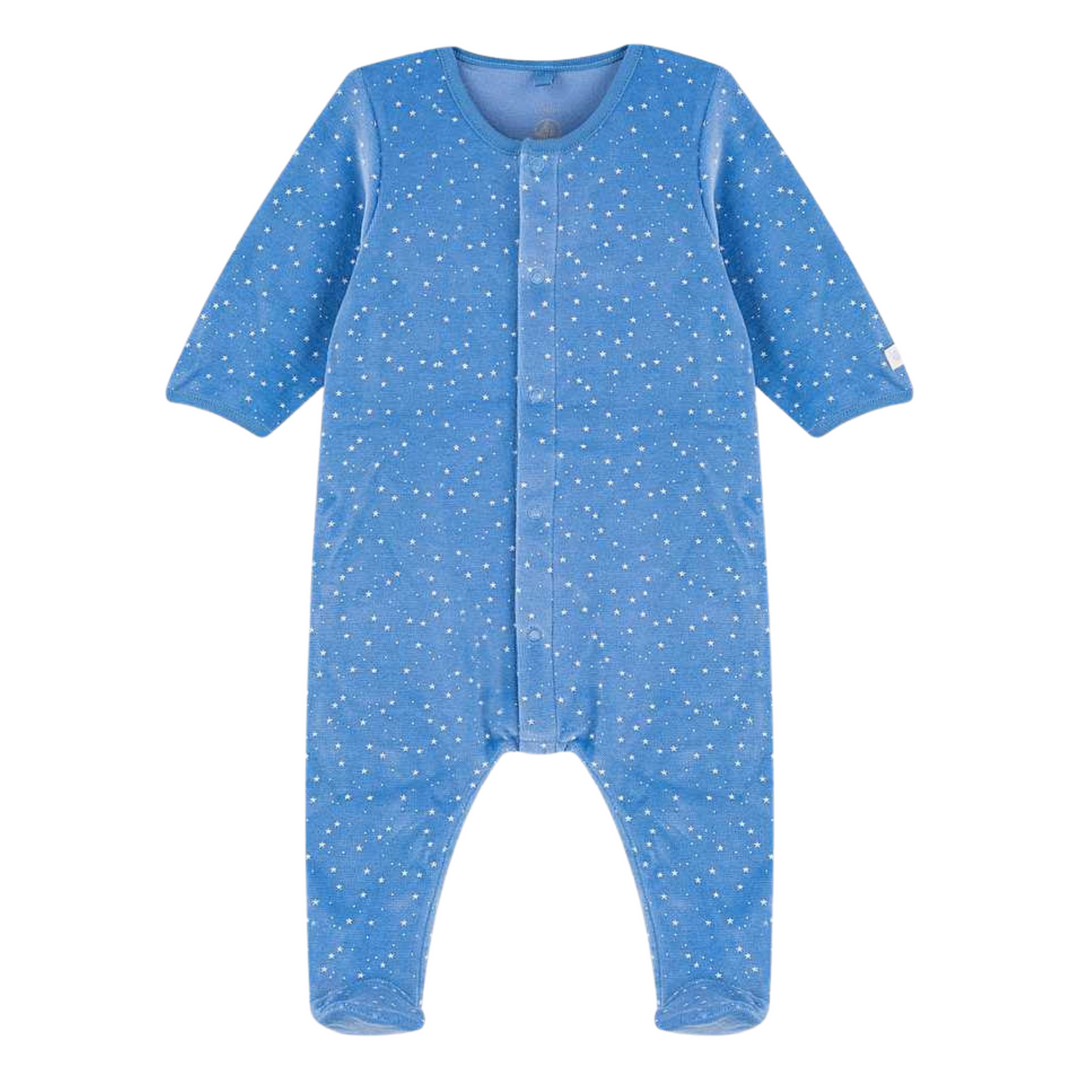 Petit Bateau Baby Boy Velour Front Snap Star Print Footie