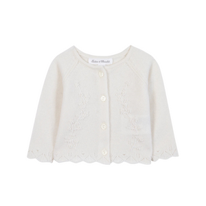 Tartine et Chocolat Cream Embroidery Cardigan Knit Set