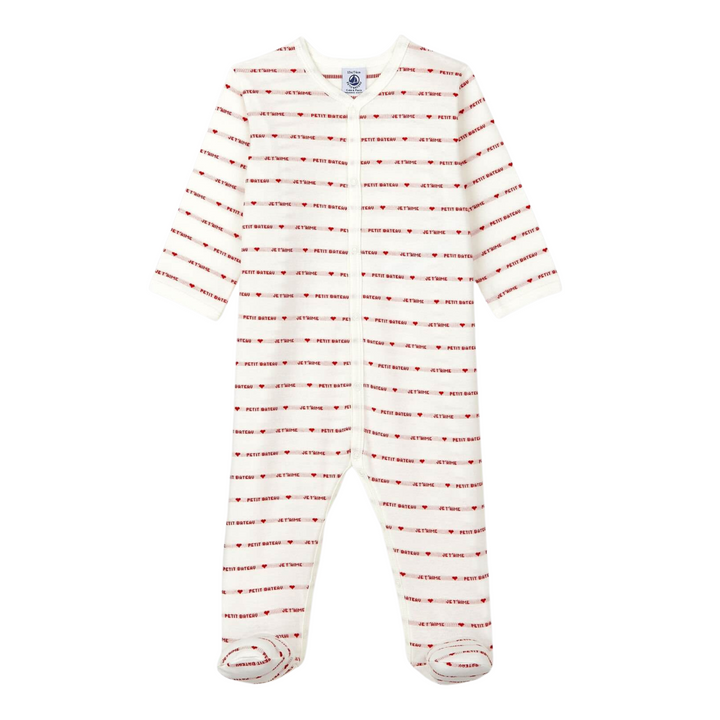 Petit Bateau Baby Organic Cotton Front Snap Logo Footie