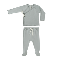 Quincy Mae Steel Blue Wrap Top & Footed Pant Set | Baby Cozy Loungewear