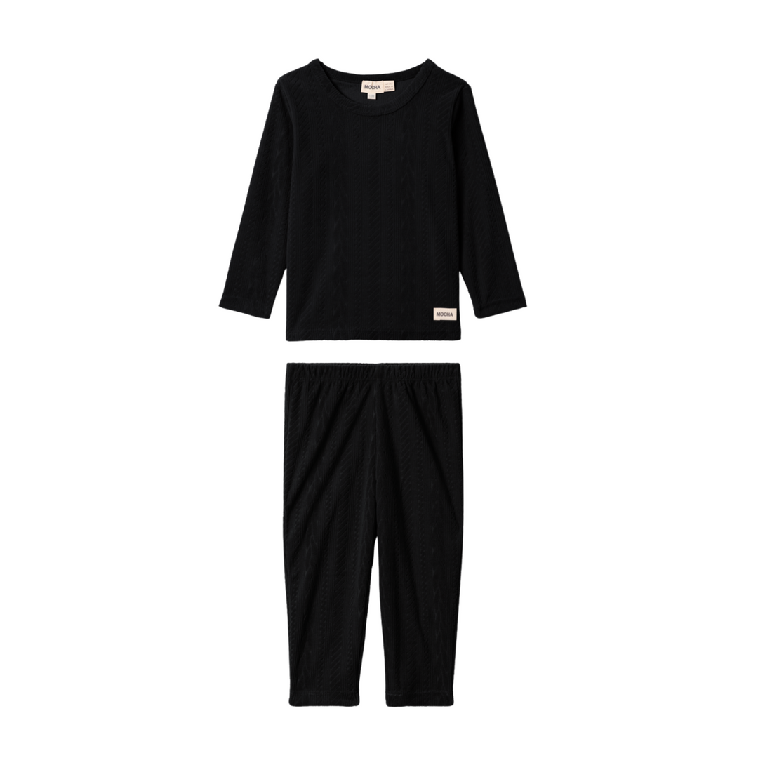 Mocha Black Velour Cable Textured PJ