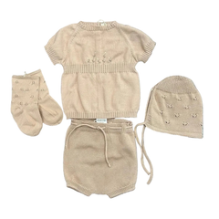 Li & Me - Knit Short Set - Embroidered Flowers