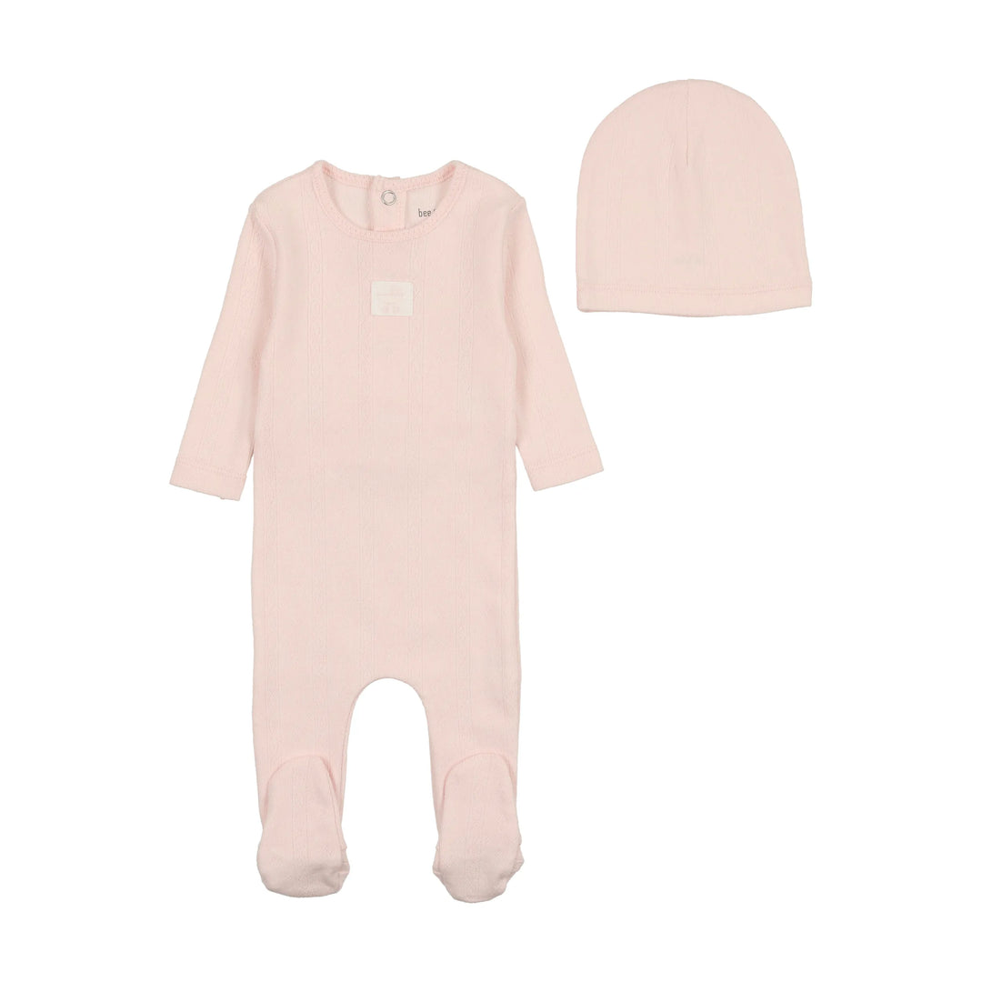 Bee & Dee Blossom Pink Pointelle Carriage Footie + Beanie