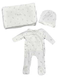 Latte Baby Bird Print 3-Piece Set – Footie, Hat & Blanket