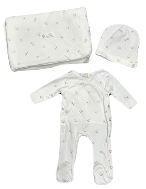 Latte Baby Bird Print 3-Piece Set – Footie, Hat & Blanket