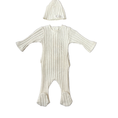 Latte ivory lace trim footie and bonnet