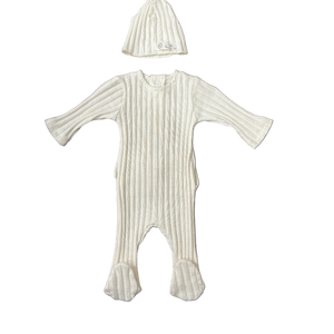 Latte ivory lace trim footie and bonnet