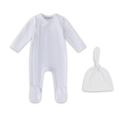 Mini Label Linear Stars Print Footie and Hat Boys Soft Cotton Baby Outfit Star Print Design