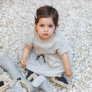 Cotton Little Things Striped Short Sleeve Dress with Bow Soft Cotton Girls Dress Stripe Pattern Bow Detail