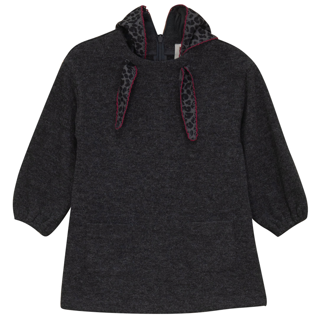Pompomme Grey Tie Detail Knit Dress