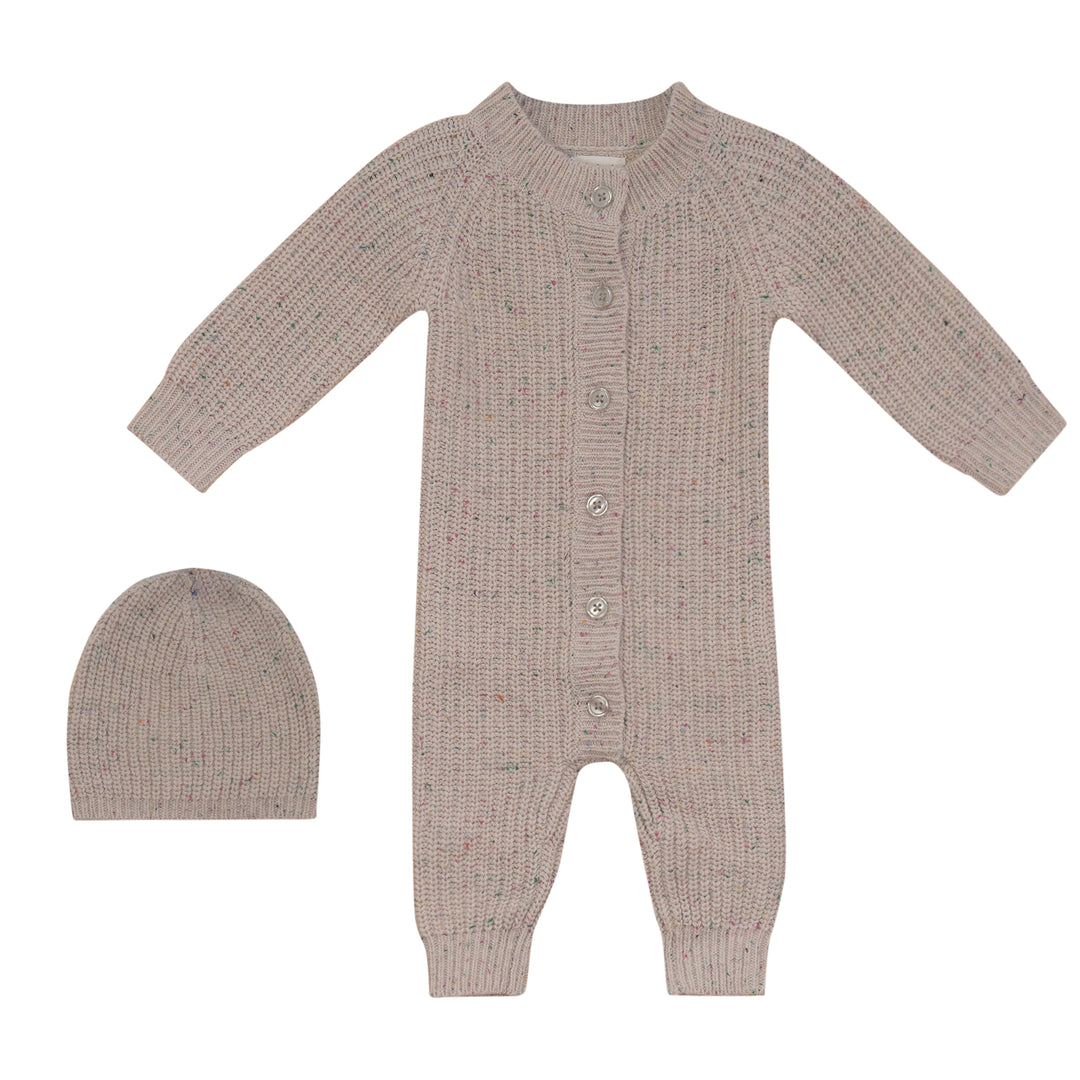 Pompomme Oatmeal Speckled Onesie with Hat