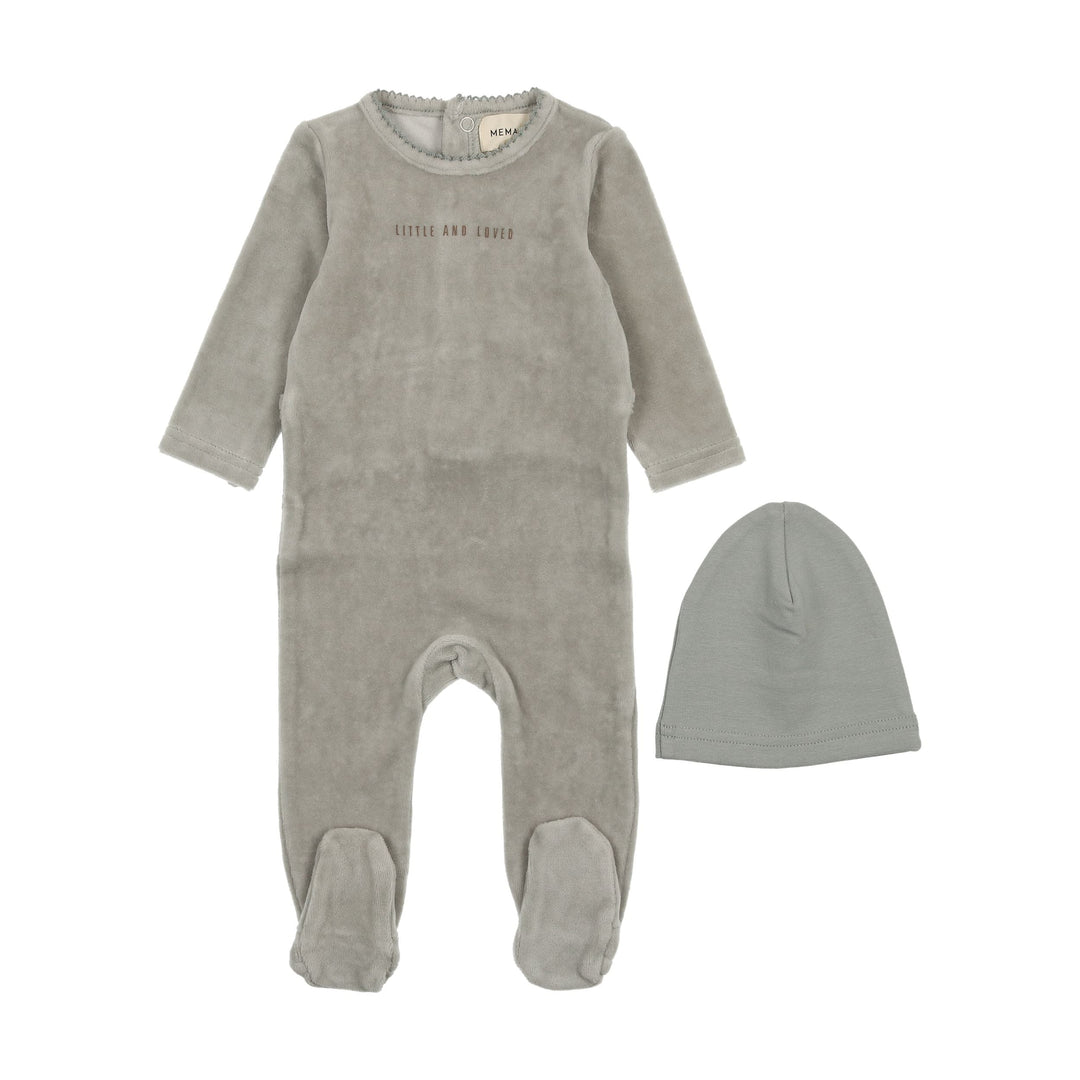Mema Knits Powder Blue Little and Loved Velour Footie