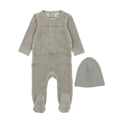 Mema Knits Powder Blue Little and Loved Velour Footie